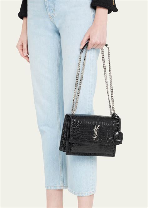 Saint Laurent Sunset Medium YSL Crossbody Bag in Croc 